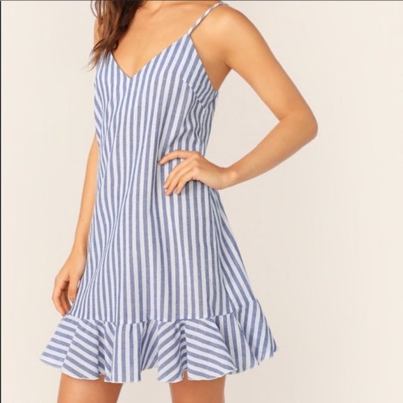 Boho Blue Striped Ruffle Hem Dress, XS 00/0/2 - Picture 5 of 10